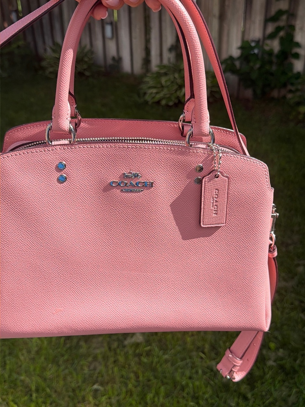 Coach Pink Pebbled Leather Satchel – Structured, Silver Hardware, Crossbody Stra - Picture 11 of 16